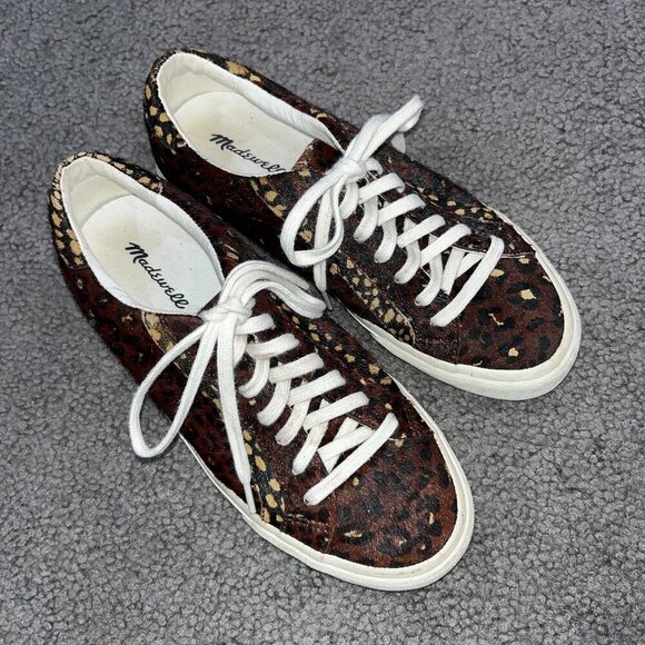 MADEWELL Leopard Print Pony Hair Sneakers - EUC - Women's 7.5 Men's 5.5 - Picture 1 of 8